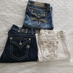 Rock Revival Women's Jeans - Blue, Dark Blue, and Cream